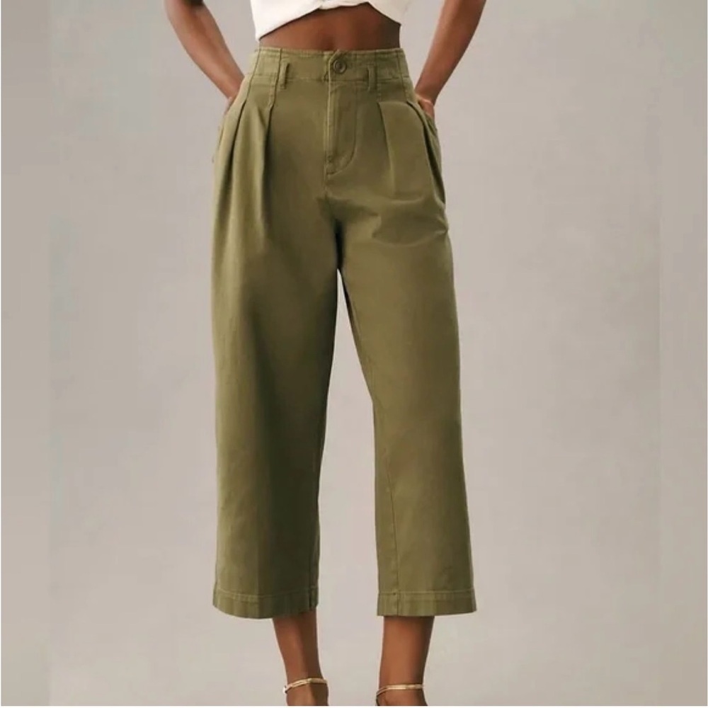 Anthropologie Maeve Remi Wide-Leg Crop Chino Pants Military Green Size 0